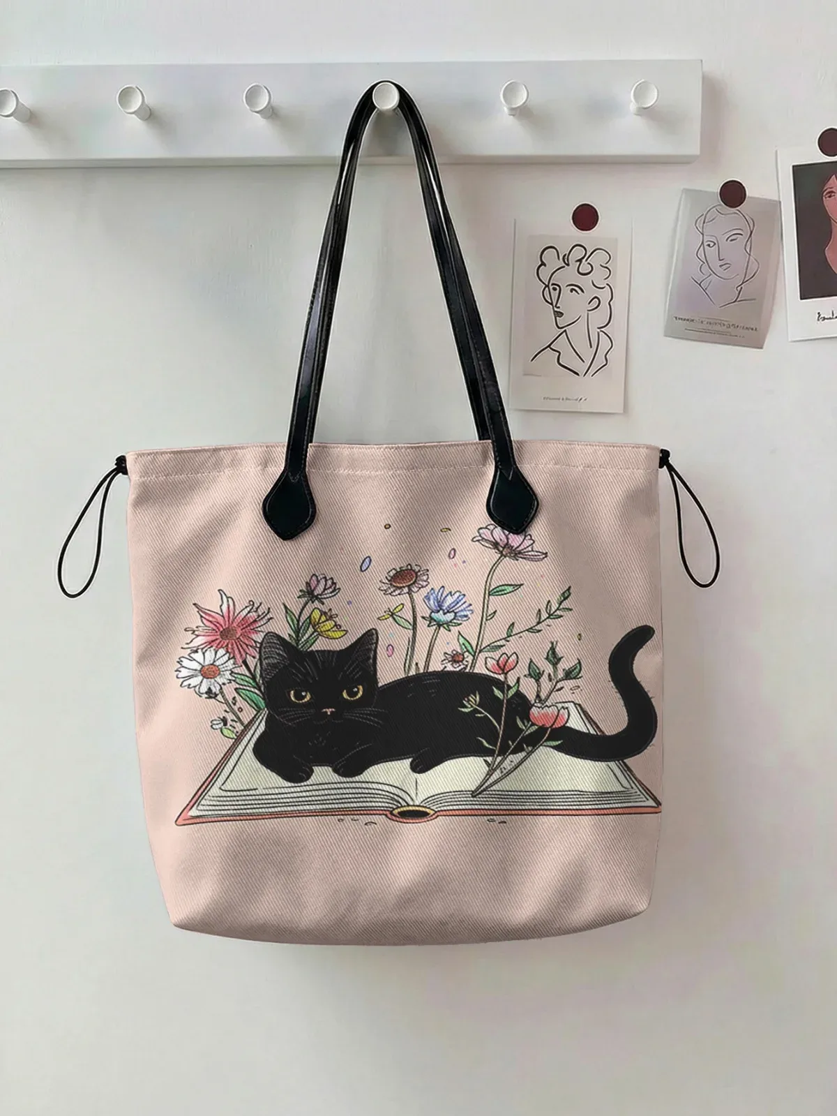 sac fourre-tout coloré à imprimé chat pour femme, grande capacité, avec poignée en cuir, sac de shopping décontracté, sac à bandoulière