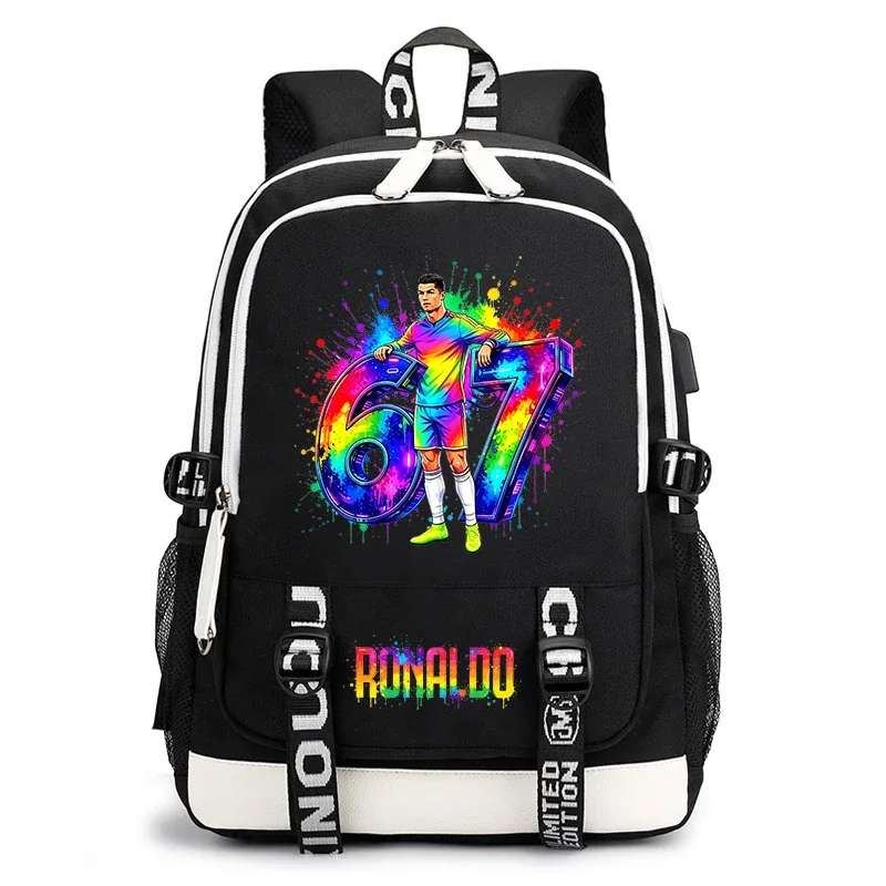 sac à dos décontracté imprimé cr7 ronaldo 67 pour enfants et adolescents, sac d'école léger, sac à dos de voyage quotidien