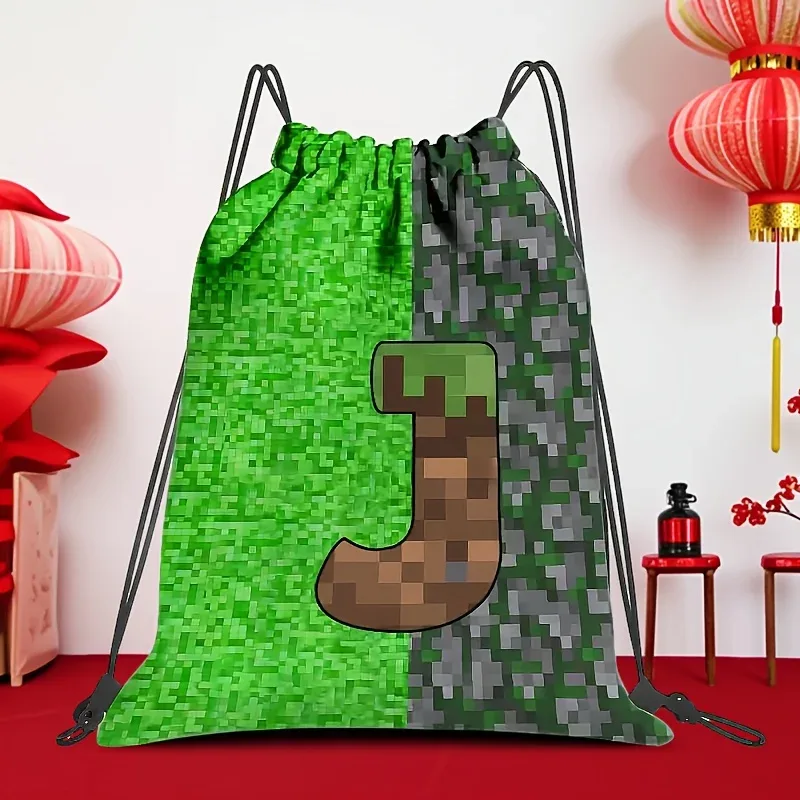 sac à dos à cordon de serrage de grande capacité pour jeux vidéo, avec lettrage pixelisé, unisexe, motif géométrique multicolore, 1 pièce