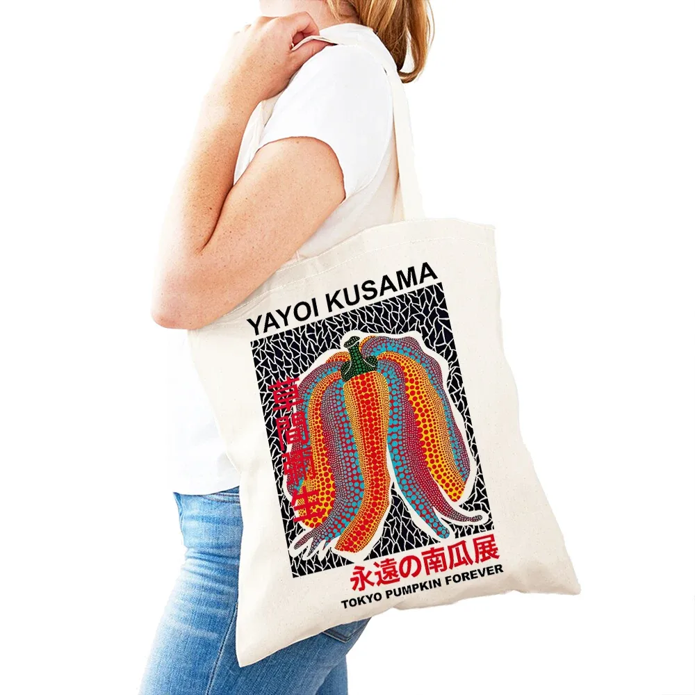 sac à main dot pumpkin lady shop yayoi kusama pour femmes, sacs de shopping à double impression, motif de champ de fleurs, sac fourre-tout pour filles, motif d'œil
