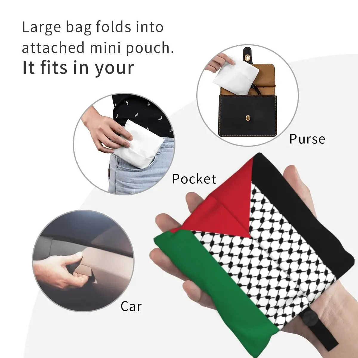 sac d'épicerie réutilisable palestinien hatta kufiya, pliable, lavable en machine, grand sac de rangement écologique léger