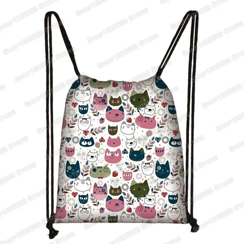 kawaii dessin animé chien chat sac à dos femmes sacs à cordon toile sac à bandoulière pour voyage filles sac à dos sacs de rangement porte-chaussures