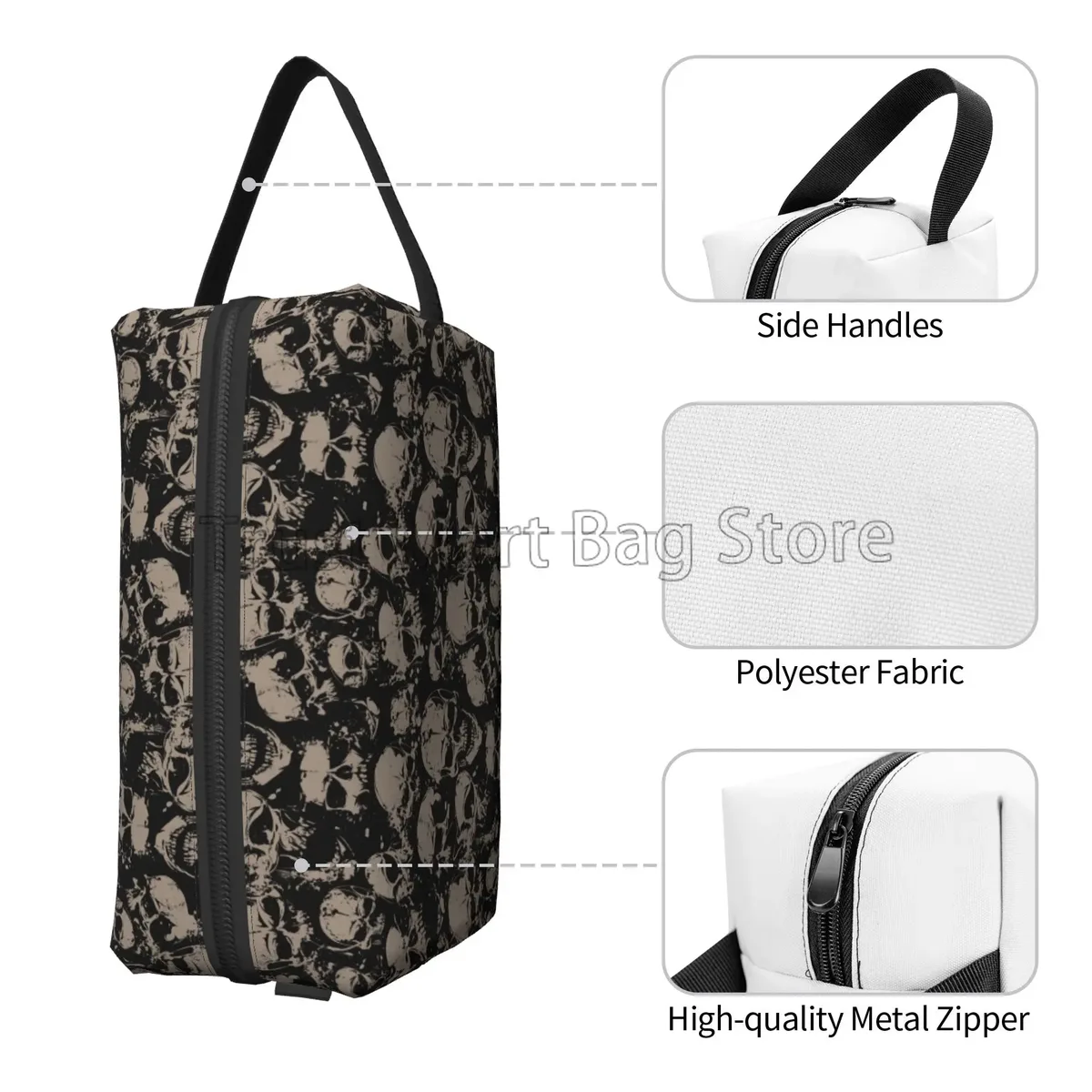 Trousse de Maquillage de Voyage Gothique pour Femme, Grand Sac Cosmétique Portable, Étanche, Poudres de Toilette, Accessoires, Vintage Grunge, Crânes