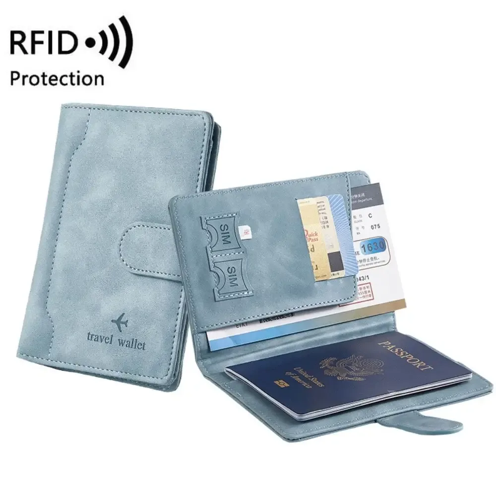 nouveau porte-passeport de couleur unie, blocage rfid, fente pour billet, clip, housse de protection, sac pour cartes de voyage en cuir