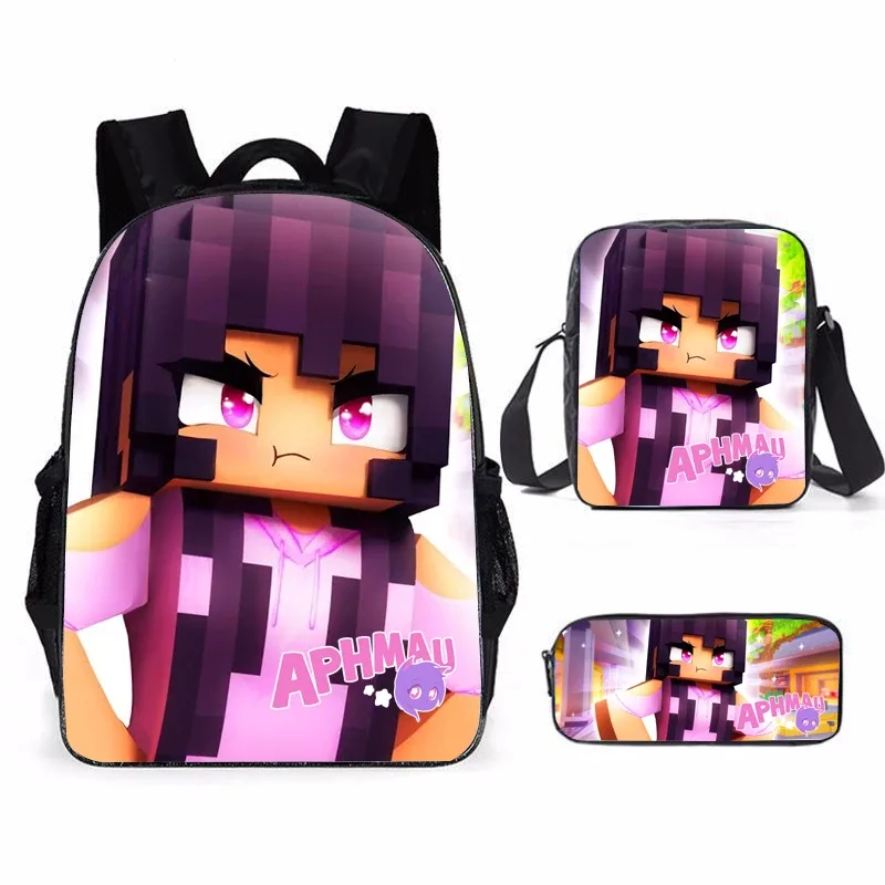 aphmau mochila-sac d'école pour étudiants sr, sac de rangement pour ordinateur portable de voyage, sacs à livres, sac à crayons cosplay, ensemble de 3 pièces