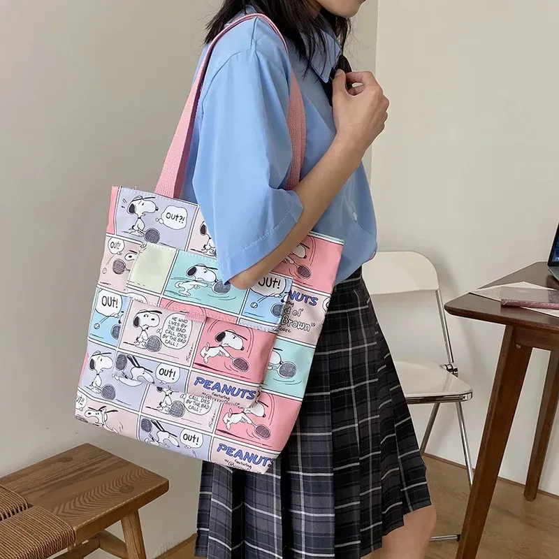 sac à main en toile à motif snoopy, style tendance, couleur pastel assortie, sac à bandoulière grande capacité, sac à main décontracté pour femmes