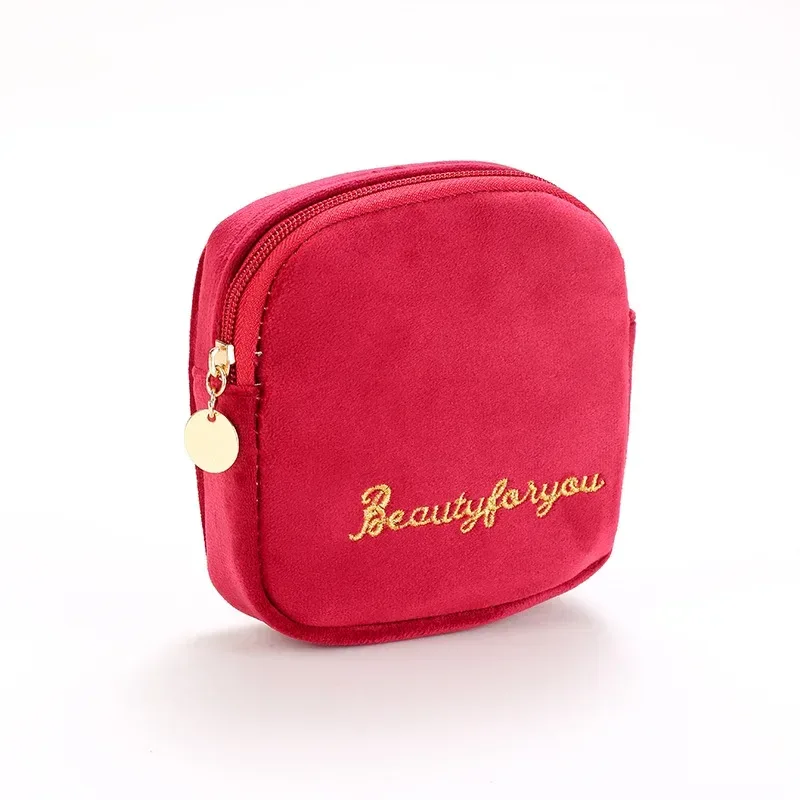 trousse de maquillage en peluche, trousse à cosmétiques pour femmes, grande trousse de toilette de voyage de couleur unie à fermeture éclair, pochette de lavage de beauté
