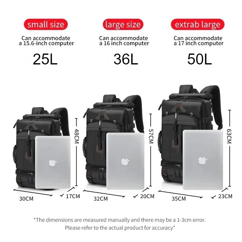 sac à dos de voyage 25l/36l/50l avec port de charge usb pour hommes, sac à dos décontracté grande capacité pour ordinateur portable, idéal pour les voyages d'affaires et les déplacements.