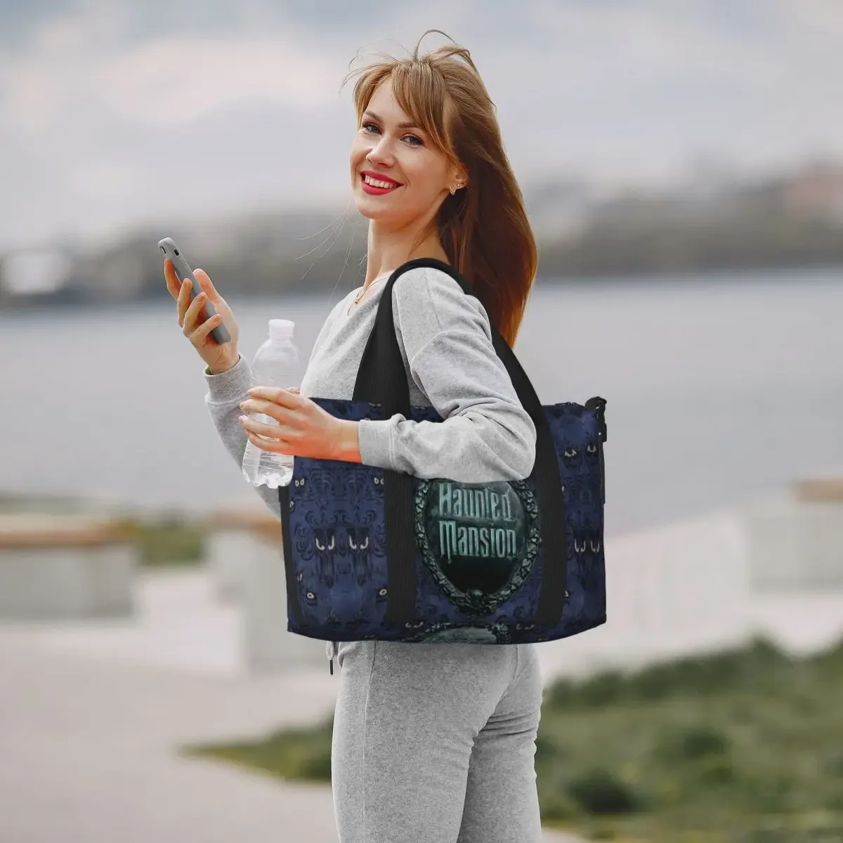 sac fourre-tout personnalisé avec logo de manoir hanté pour femme, sacs de voyage de grande capacité, sacs d'épicerie, halloween grimace mesurosts, salle de sport, plage