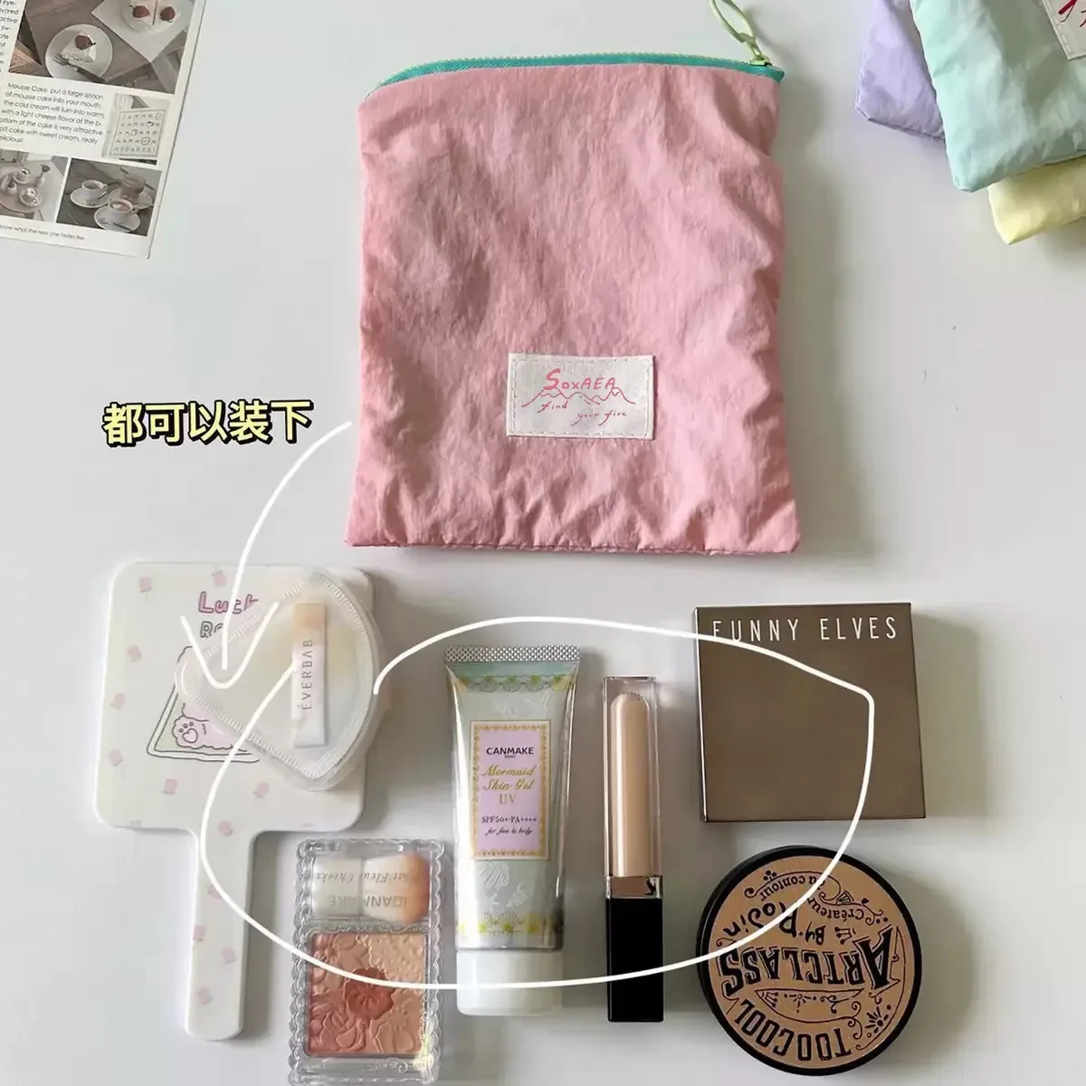 ensemble de trousses de toilette minimalistes macaron avec fermeture éclair, sac de rangement multifonction pour maquillage, câbles, documents, petites monnaies