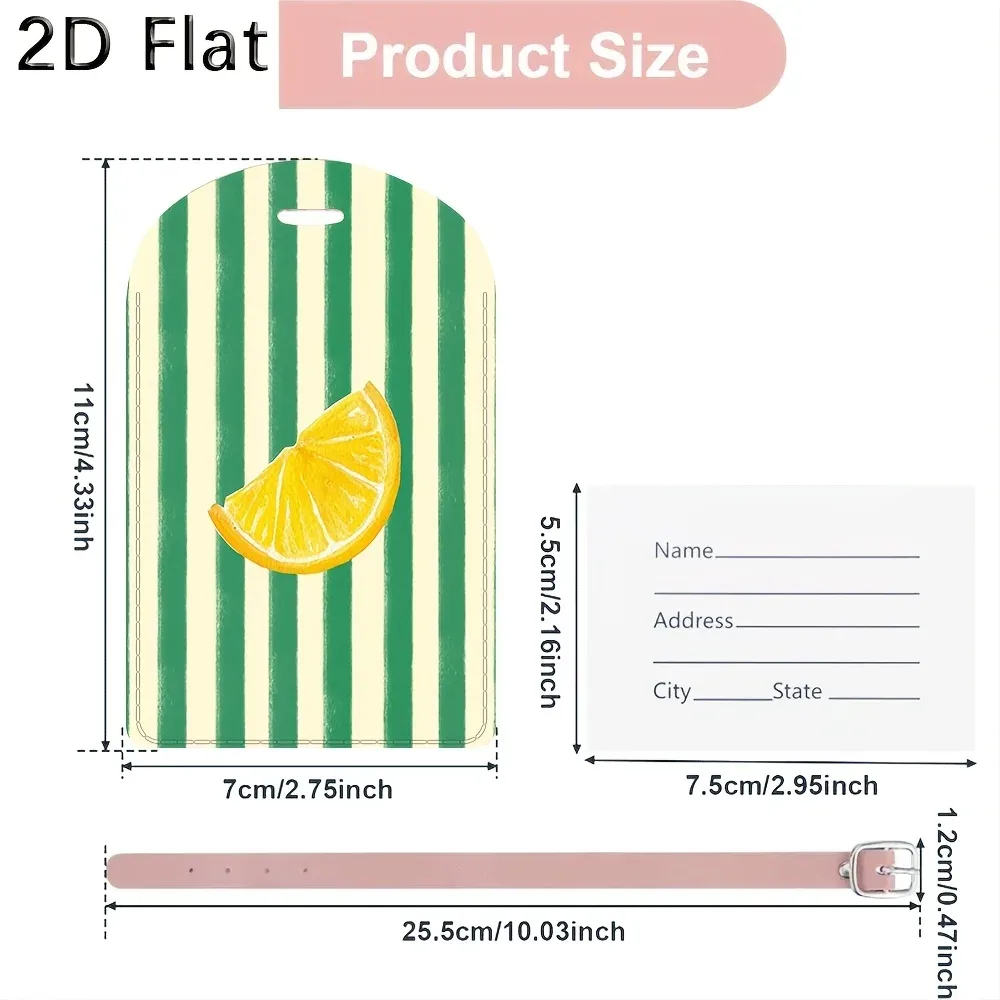 étiquette de bagage avec motif rayé vert à tranches de citron pour valise, sac et accessoires d'identification de bagages