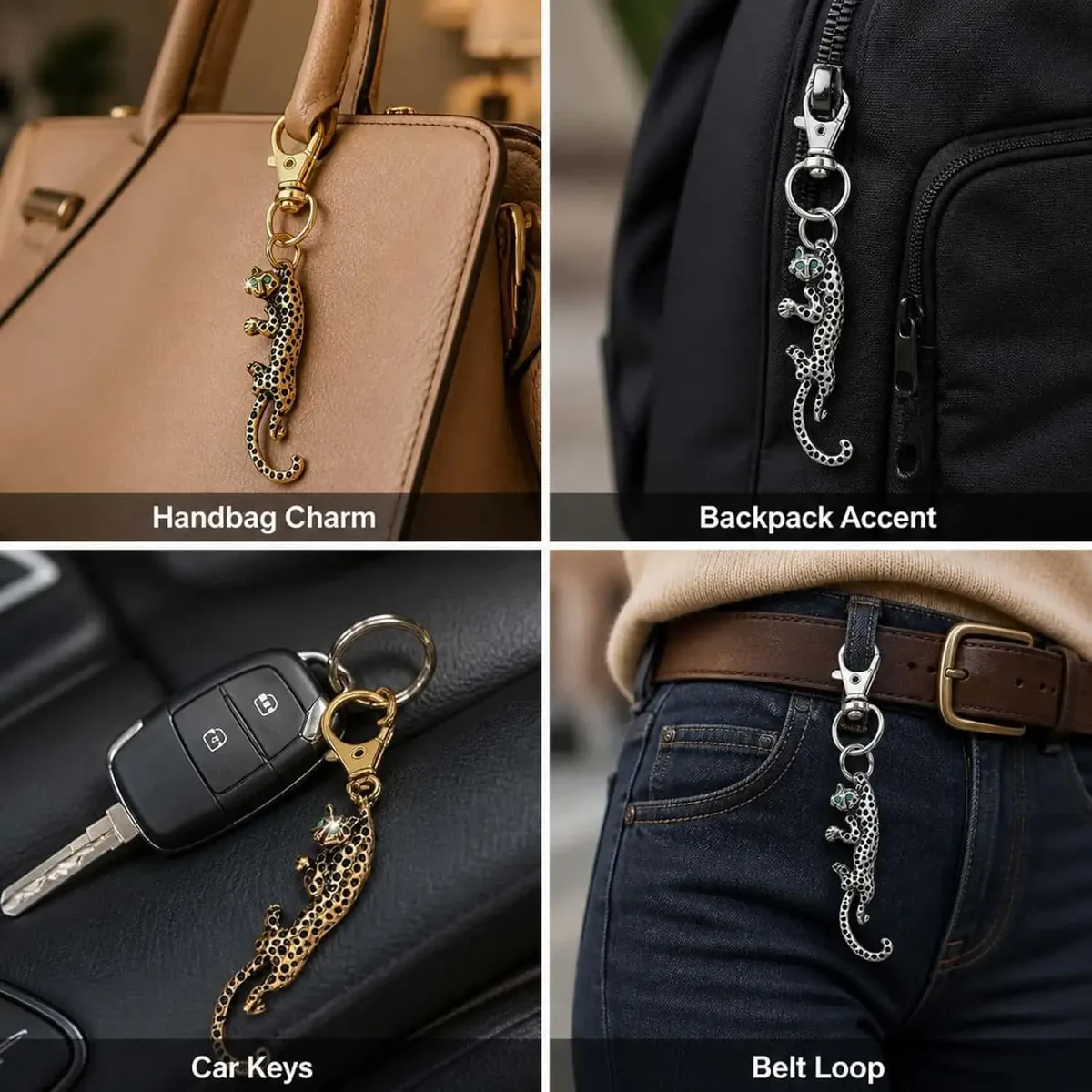 porte-clés panthère en métal cool pour hommes, breloque de sac léopard, pendentif animal creux, anneau de clés robuste, accessoires de luxe pour sac à dos
