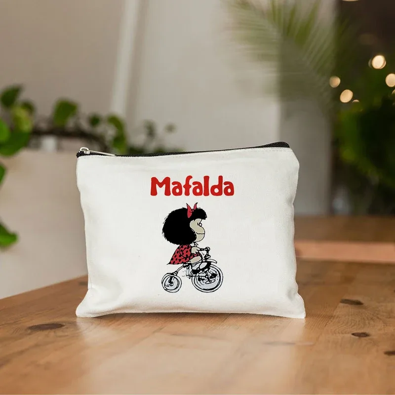 mafalda mignon anime cosmétique trousse de maquillage crayon organisateur fermeture éclair kawaii maquillage pochette sac à main voyage trousses de toilette cadeau