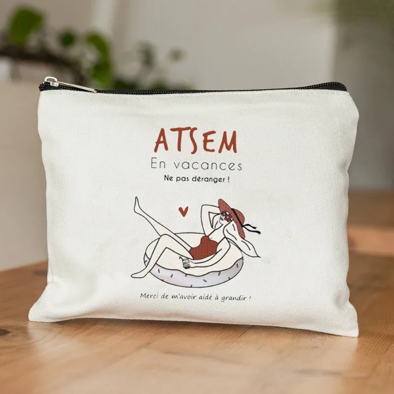 trousse de toilette au design d'appréciation atsem pour l'école française – pochette zippée en polyester durable avec trousse de maquillage inspirée de l'école française