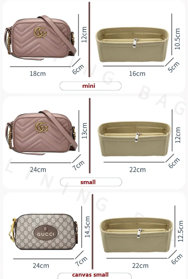 sacoche intérieure pour gucci 227 marmont matelasse, organisateur d'appareil photo, compartiment de protection synchronisé