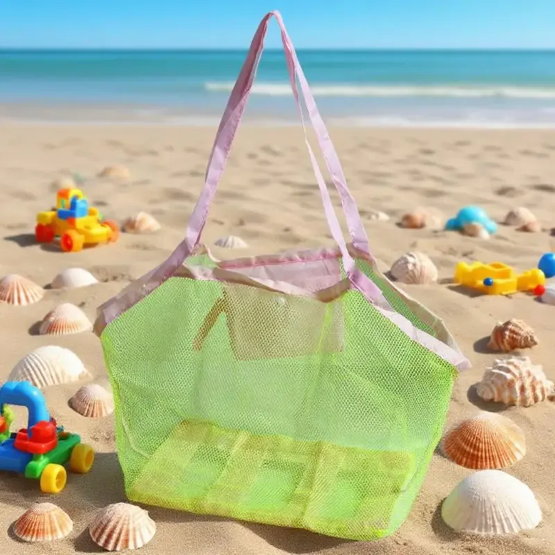 sac de rangement pliable pour jouets de plage pour enfants, 1 pièce, sac de transport en maille portable pour transporter des outils de pioche de sable, jeux en plein air