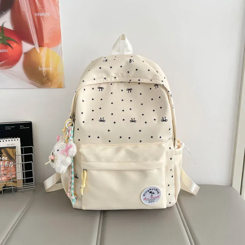 sac à main léger à motif papillon et étoiles, grande capacité, sac à bandoulière décontracté, sac à dos étudiant avec breloque, sac fourre-tout mignon