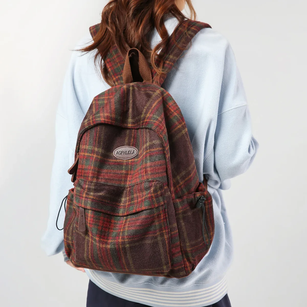 Toile de laine motif damier femme sac à dos école livre sacs pour adolescentes garçon femme collège sac étudiant loisirs BagPack