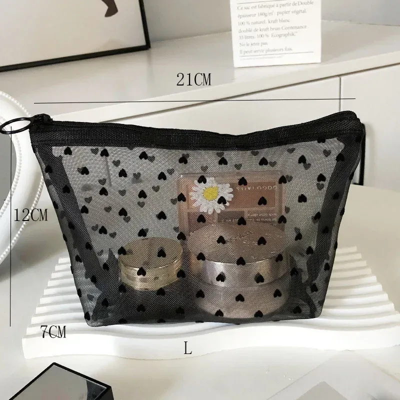 sacs de maquillage de lavage de toilette, trousse de maquillage en maille transparente noire, pochette de rangement, sac à cosmétiques de voyage pour femmes, fermeture éclair décontractée