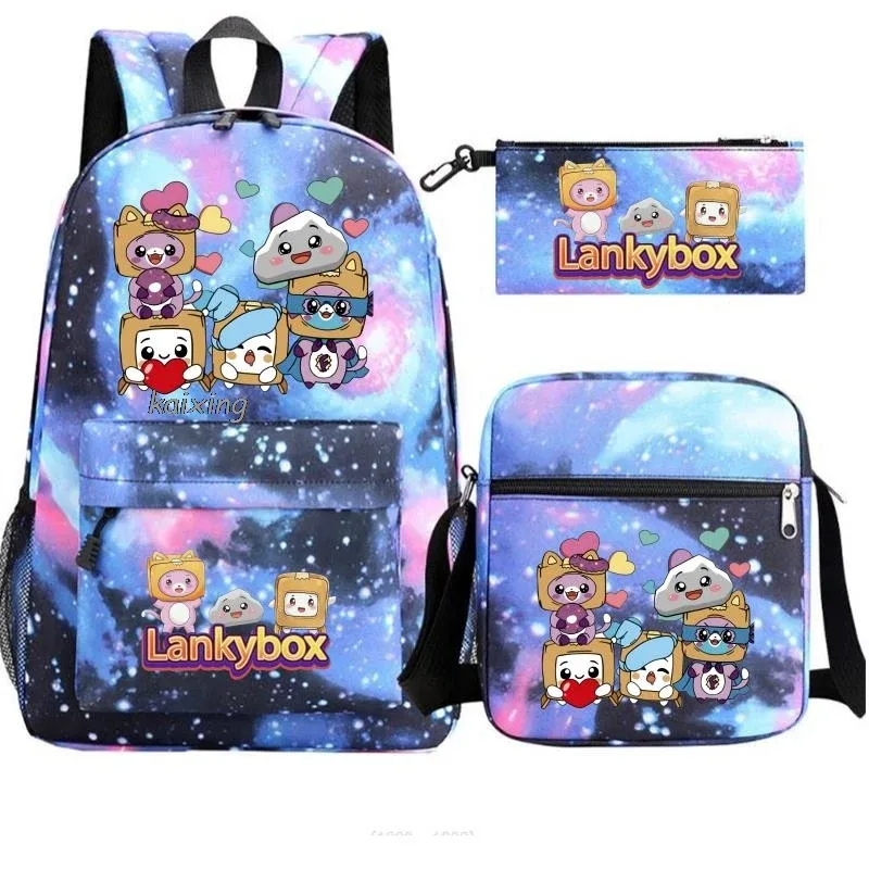 sac à dos tendance lankybox camouflage 3 pièces, grande capacité, pour adolescents, ordinateur portable, école, avec sac à bandoulière, anime, hommes, voyage, mochilas, cadeau