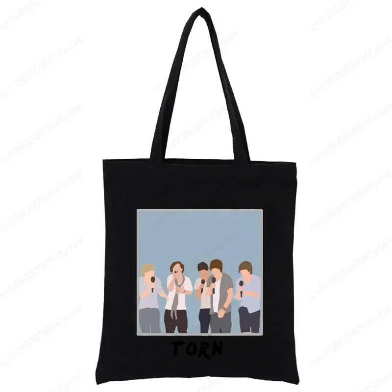 sac à bandoulière en toile pour femmes, sac à main personnalisé one direction, fourre-tout décontracté, réutilisable, grande capacité, sac de shopping noir