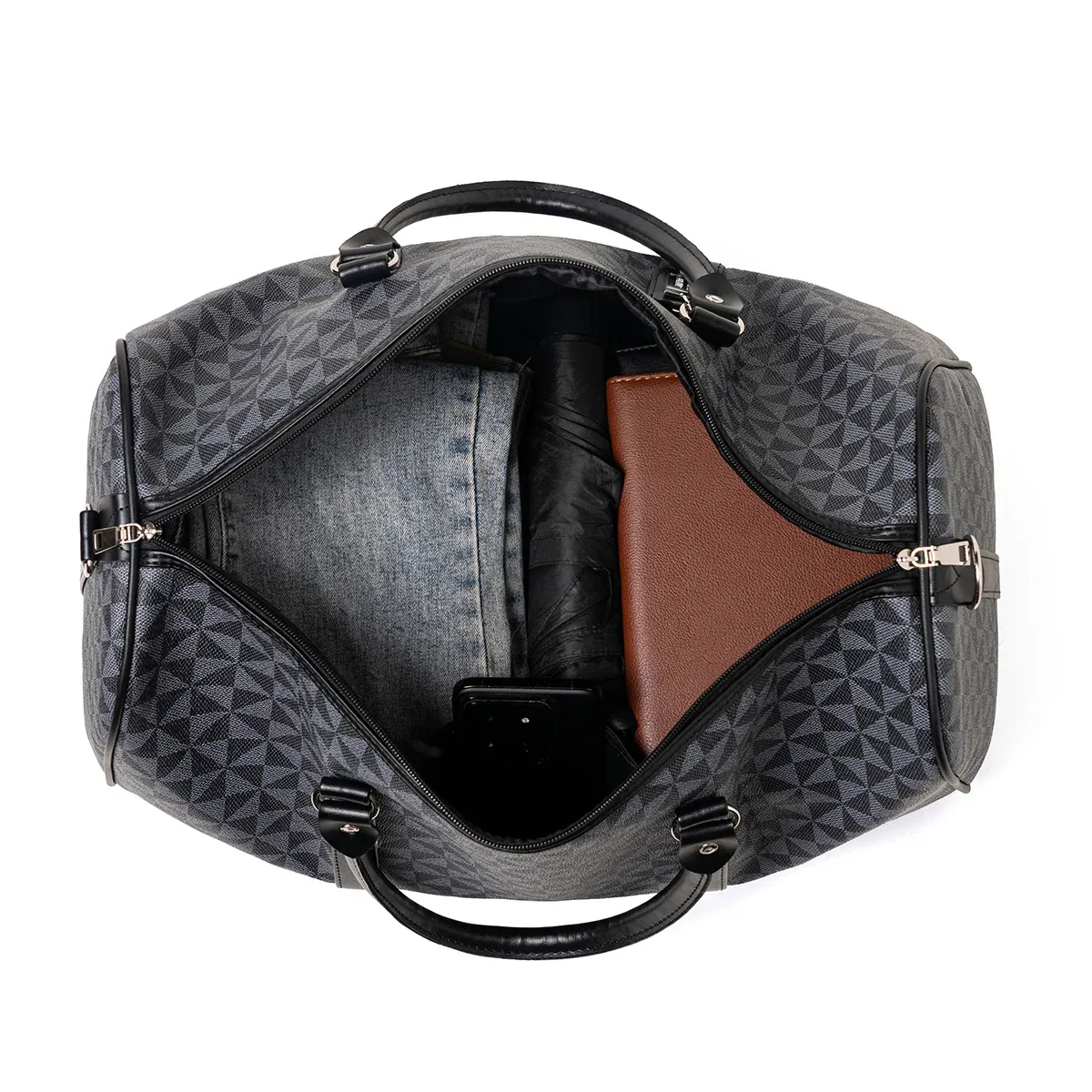 sac de voyage noir à fermeture éclair pour hommes de grande capacité, avec doubles poignées et large bandoulière pour vêtements transfrontaliers, adapté aux voyages, aux voyages d'affaires, à la salle de sport, convient pour toutes les saisons, pratique et polyvalent, peut être porté sur l'avion, peut contenir des vêtements, au ordinateur, une bouteille d'eau et aux chaussures