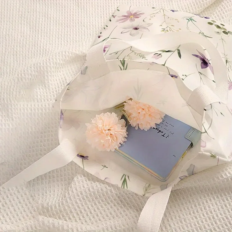 sac fourre-tout imprimé à motif de lettres florales, sac à bandoulière réutilisable à la mode, sac à main en polyester, sac de shopping léger et décontracté