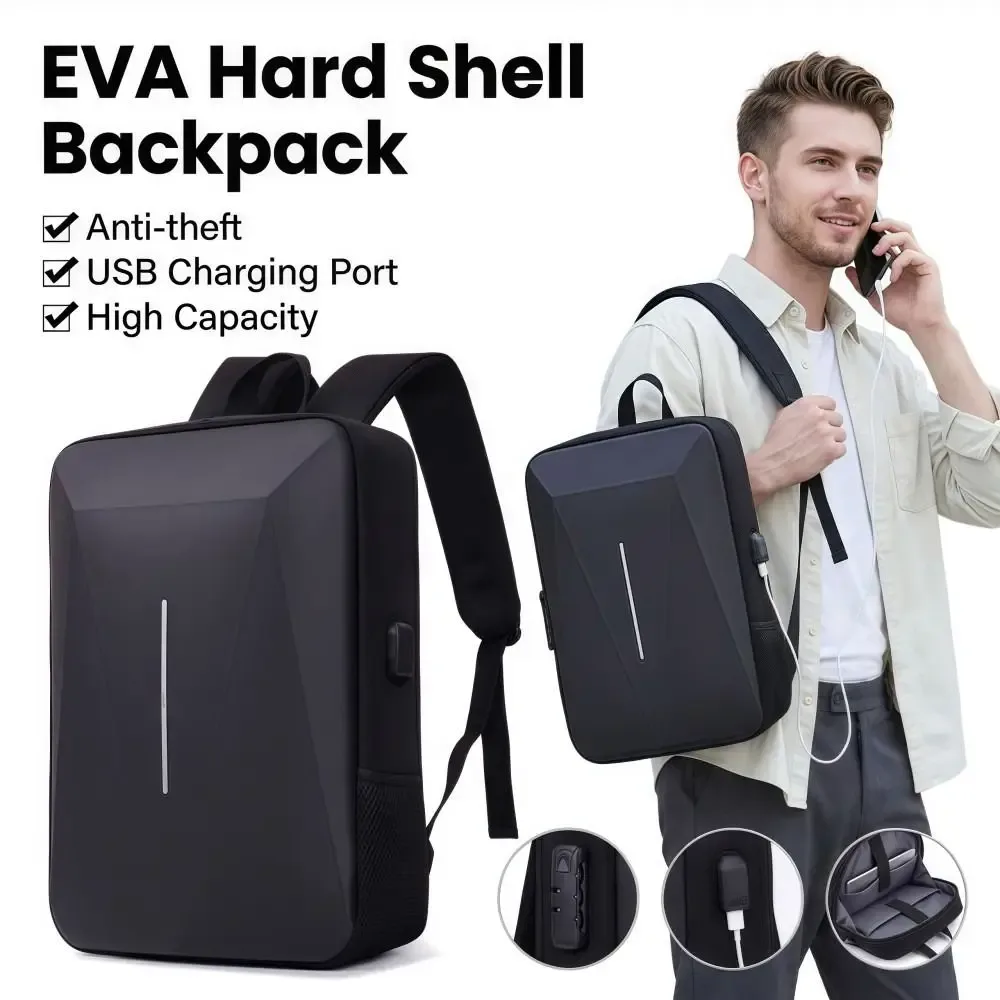 sac à dos antivol à coque rigide, grande capacité, polyvalent, décontracté, en eva, avec port de charge usb, étanche, sac d'ordinateur pour affaires