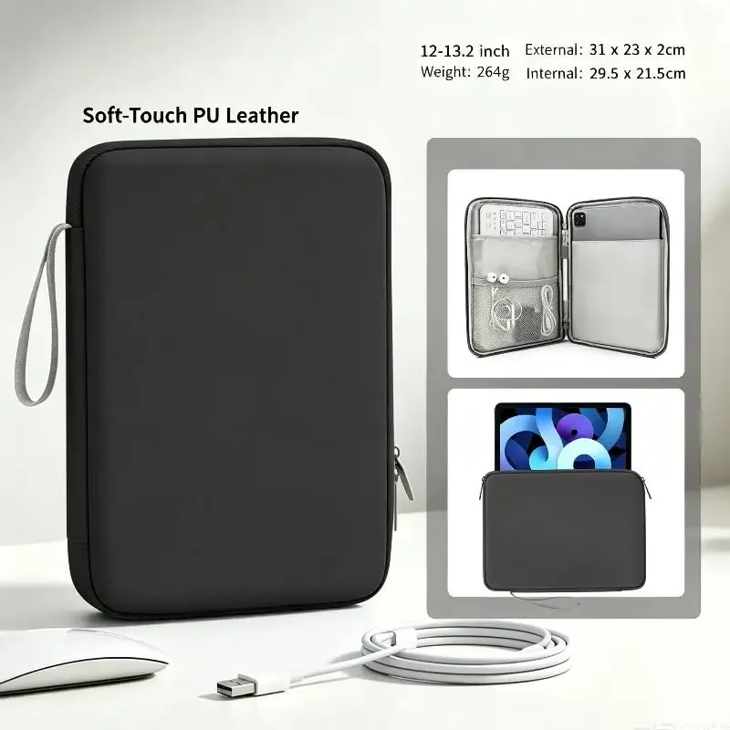 étuis pour tablette de 11/12,9 pouces, sacoche portable pour tablette, pochette de rangement protectrice pour les voyages quotidiens et l'utilisation au bureau
