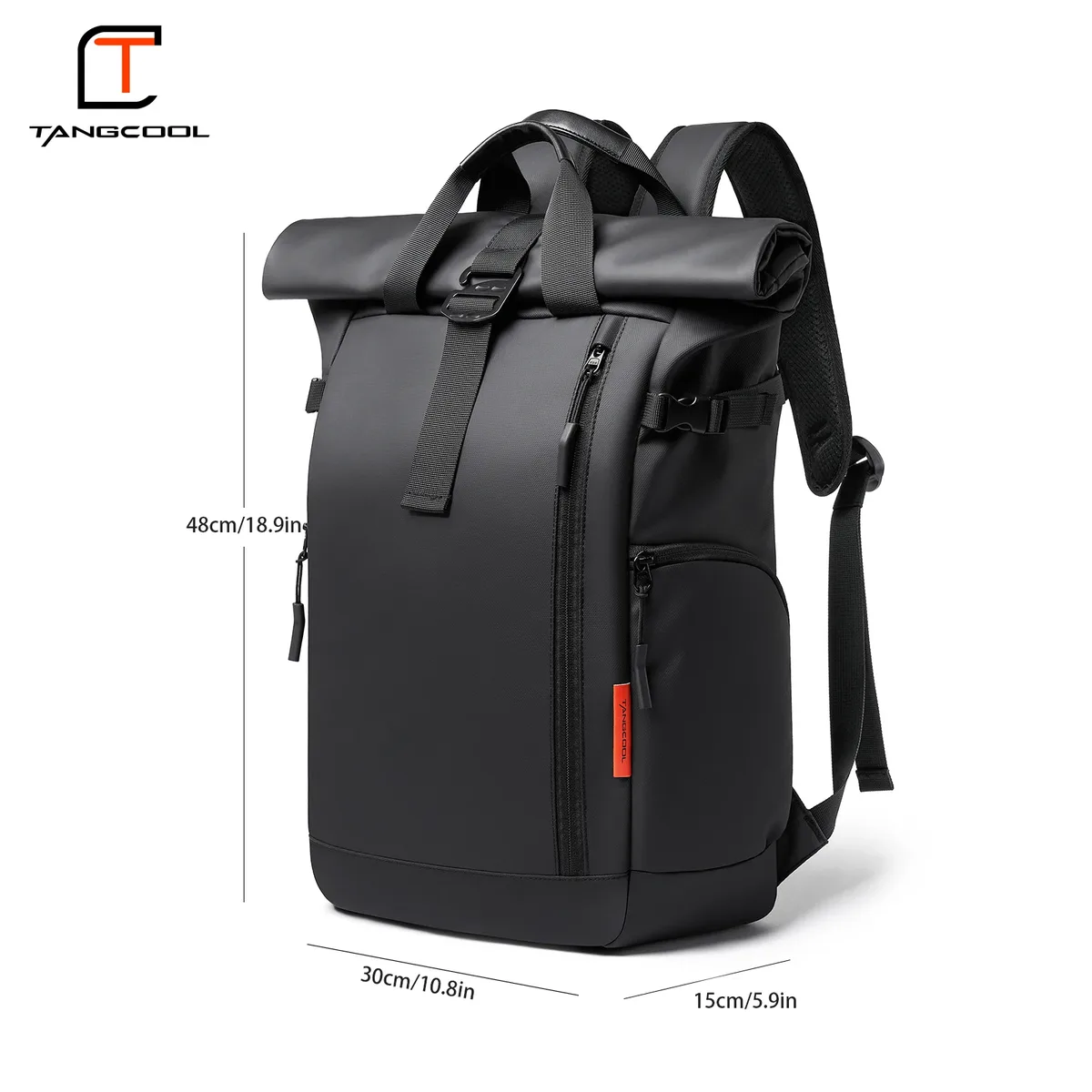 tangcool nouveau sac à dos étanche pour ordinateur portable à fermeture roll-top, extensible, grande capacité, pour voyage, décontracté, affaires, trajets quotidiens, sac à bandoulière