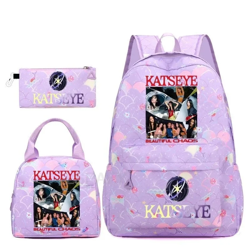 sac à dos amusant katseye, imperméable, grande capacité, pour ordinateur portable, sac d'école, pour femmes et hommes, motif dessin animé, sac de voyage, ensemble de 3 pièces.