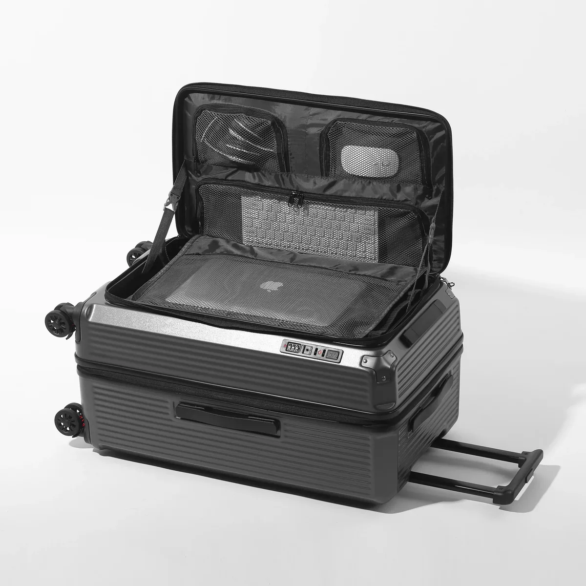 valise pc multifonctionnelle extensible avec serrure tsa, port usb type-c, roues antichoc, ouverture frontale, bagage cabine à roulettes