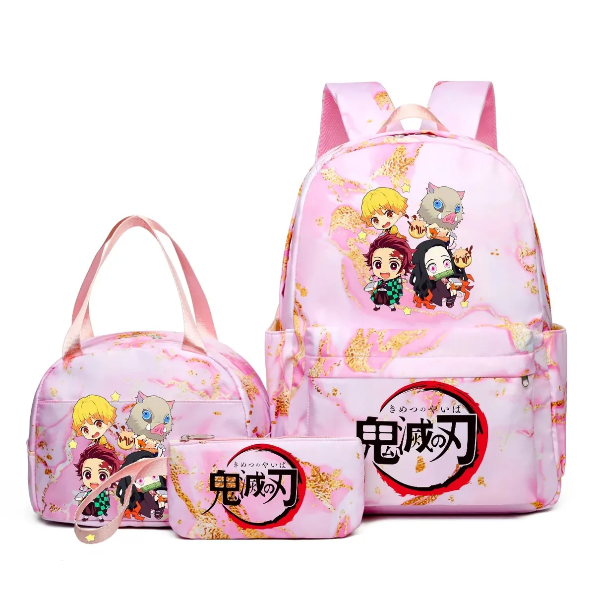 sac à dos demon slayer nezuko kamado, capacité dégradée, ordinateur portable, sacs d'école pour adolescents, sacs à lunch, voyage, décontracté, 3 pièces