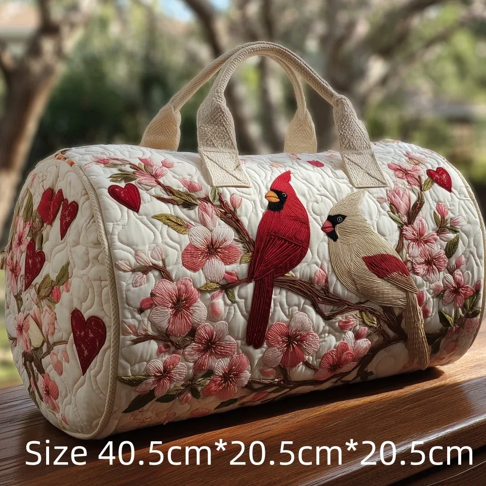 sac de voyage matelassé 3d vintage tendance, imprimé floral oiseau cardinal, sac de week-end, de sport ou de plage durable, sac fourre-tout pour femme