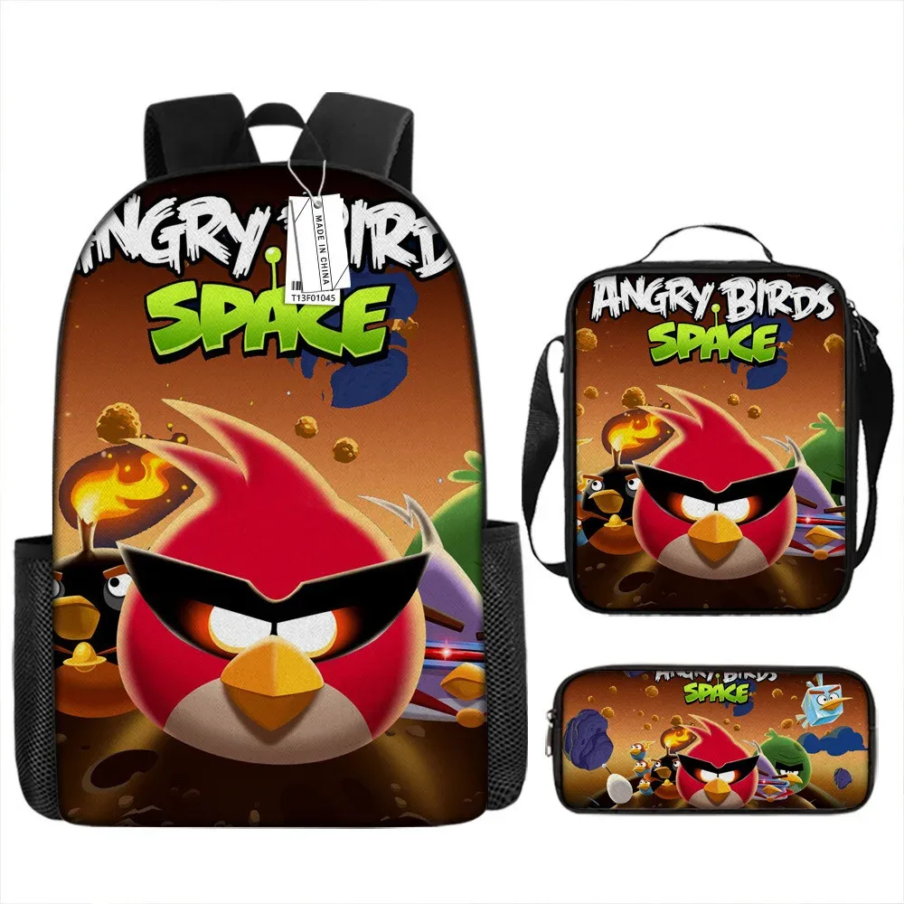 sacs d'école de luxe originaux et cool avec impression 3d angry birds, 3 pièces/ensemble, sac à dos pour ordinateur portable, sac à déjeuner, trousse à crayons