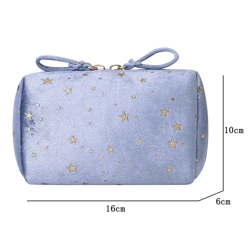 Petit sac à cosmétiques de voyage Portable, sac de rangement de cosmétiques en flanelle, sac à cosmétiques ciel étoilé de grande capacité pour femmes
