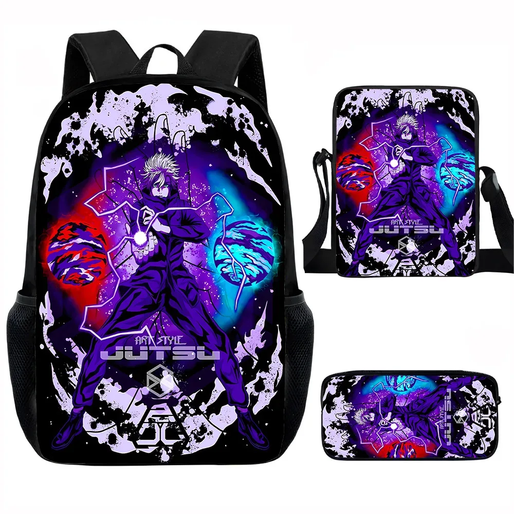 j-jujutsu kaisen 3 pièces ensemble sac à dos 40 cm/15.7 pouces sacs d'école sac à bandoulière trousse à crayons sac de livre d'ordinateur pour garçons filles meilleur cadeau