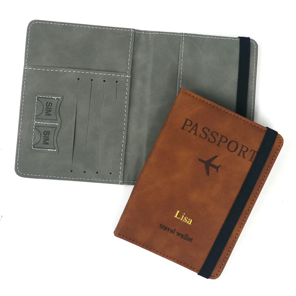 porte-cartes en cuir pu personnalisé avec nom, porte-passeport, housse de passeport rfid, sac de voyage multifonctionnel, porte-documents
