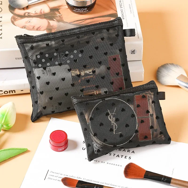 1/3Pcs Hot Mini Transparent Heart Makeup Bag Women Portable Lipsticks Cosmetic Storage Pouch Ins Clear Ctue Small Make Up Bag