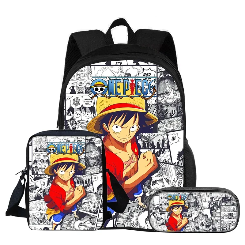 one piece monkey d. luffy – ensemble de 3 sacs à dos pour étudiants, sac à bandoulière d'école, sacs à crayons, sac à dos de voyage, cadeau d'anniversaire pour enfants