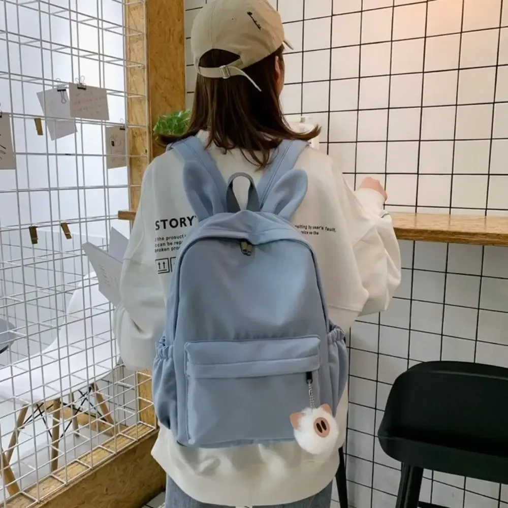 nouveau sac à dos étudiant à oreilles de lapin, couleur unie, sangle réglable, sac à dos pour femme, léger, grande capacité, sac de voyage pour étudiants