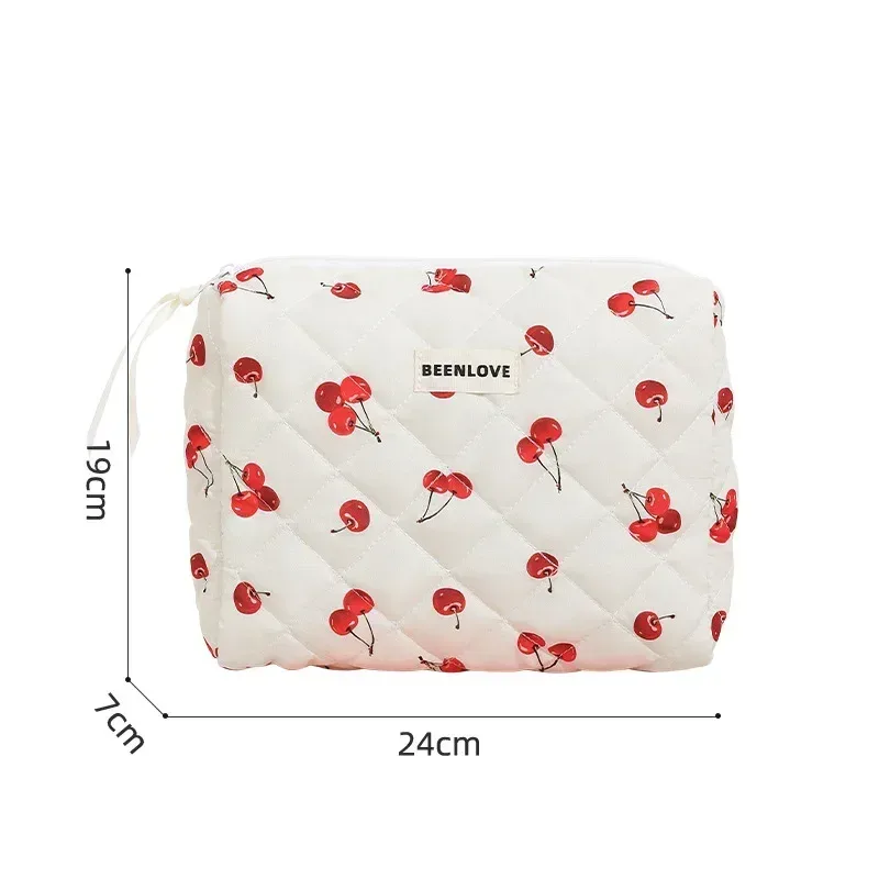 trousse de maquillage en coton matelassé avec impression, grand sac de voyage mignon pour poudres cosmétiques