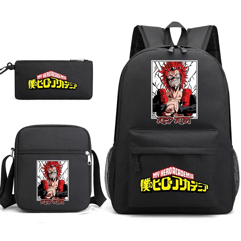 ensemble de sacs à dos scolaires imprimés my hero academia, 3 en 1, avec sac à bandoulière, trousse à crayons, pour garçons, filles, enfants