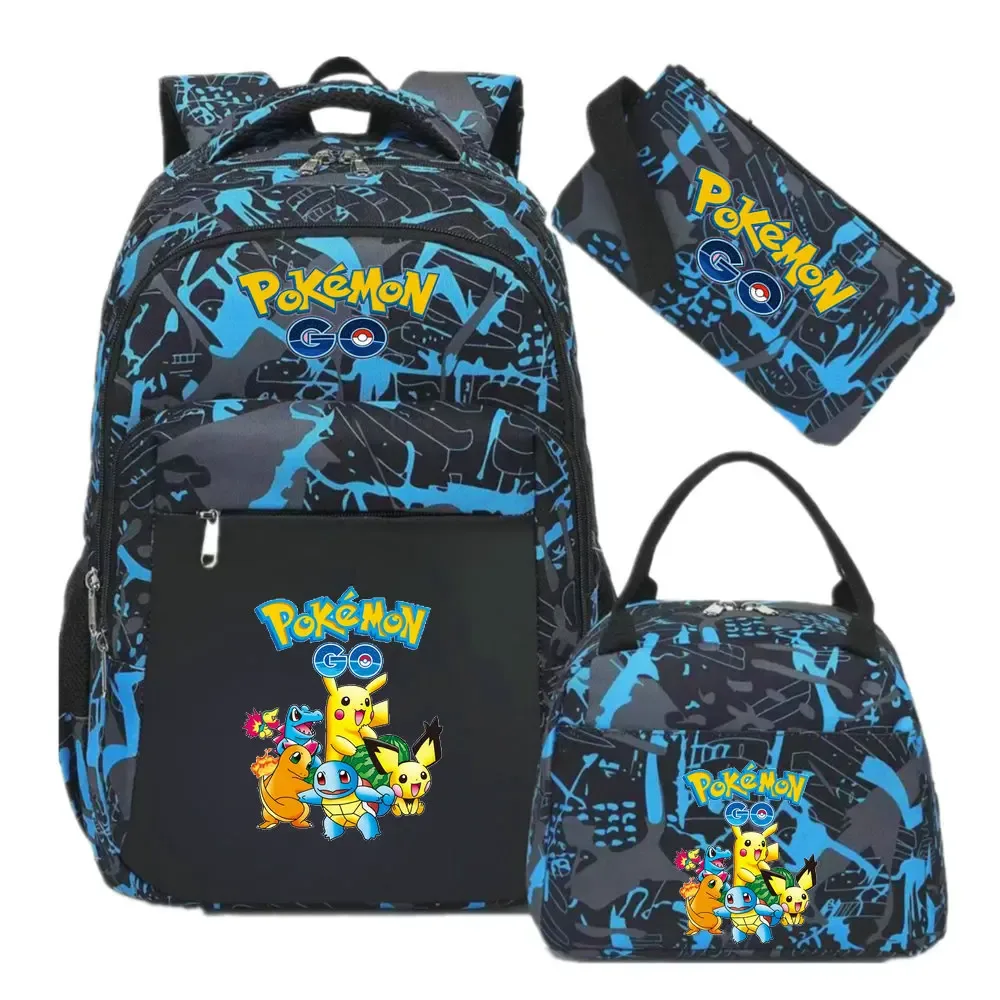 sac à dos camouflage pikachu tendance avec sac à déjeuner pour adolescents, sacs d'école pour étudiants, ensemble de voyage décontracté