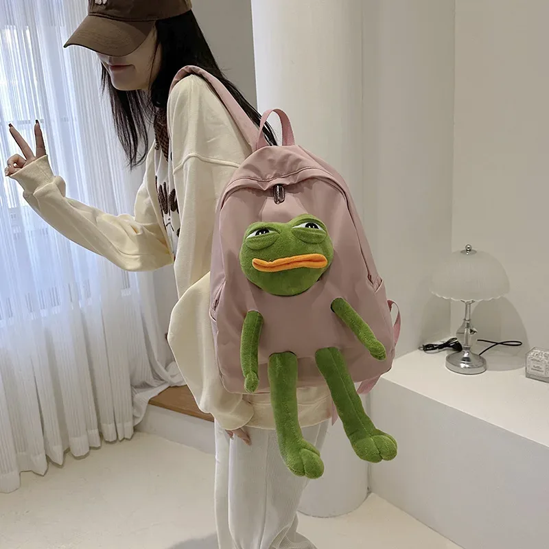 sac à dos léger de grande capacité avec adorable figurine de grenouille pour filles du primaire et du collège, en tissu oxford, décontracté, pour voyage, unisexe