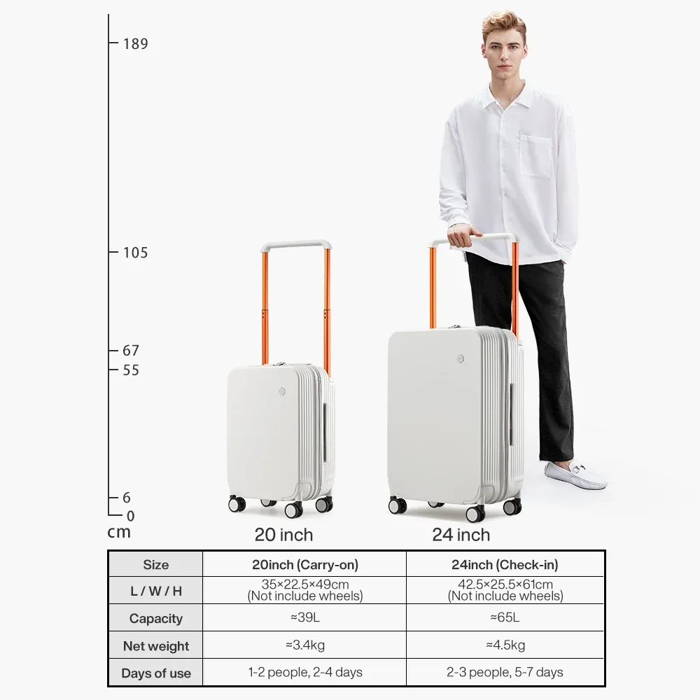 réi-valise à roulettes de voyage à poignée large, bagage rigide pc, valise tournante de grande capacité avec serrure tsa, 20 po