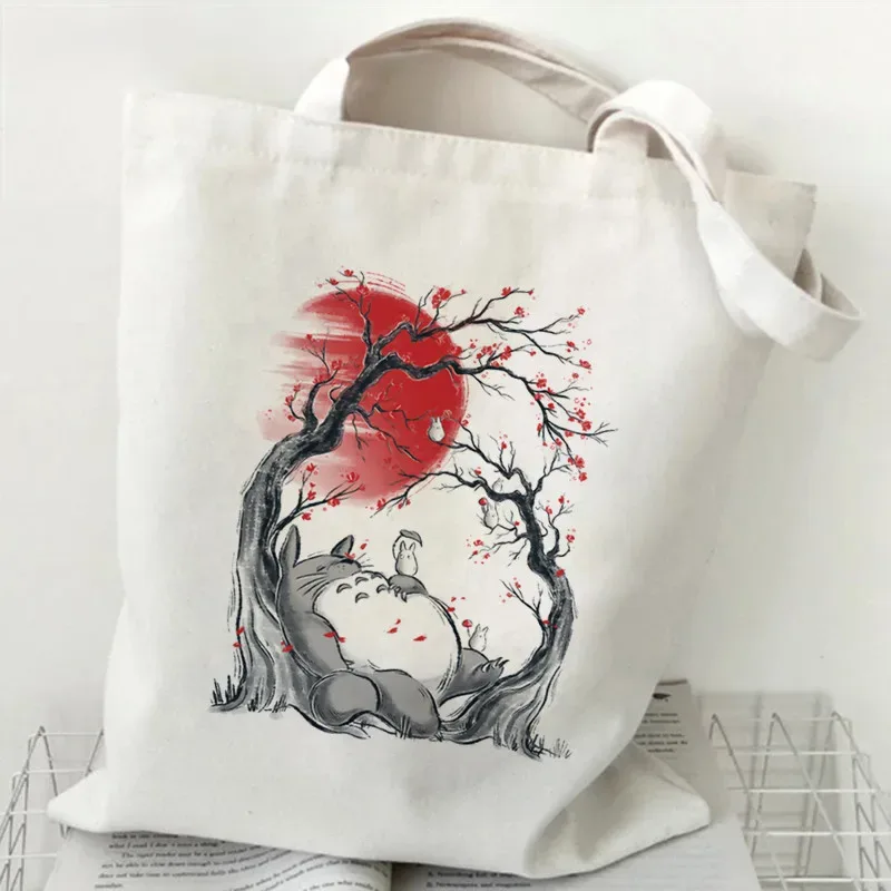 femmes dessin animé eco réutilisable sac à provisions femme épaule shopper sac fourre-tout studio ghibli collège sac à main rétro grandes dames