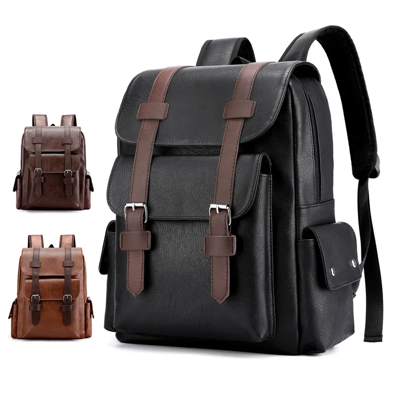 2023 Hommes Sac À Dos En Cuir PU Bagpack Grand Ordinateur Portable Sacs À Dos Mâle Mochilas Noir Cartable Pour Adolescents Garçons Marron Sac A Dos