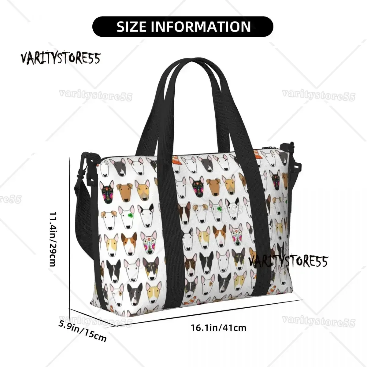 sac fourre-tout personnalisé à motif répété de chien bull terrier pour femmes, sac de voyage à bandoulière de grande capacité pour animaux de plage et de gymnastique