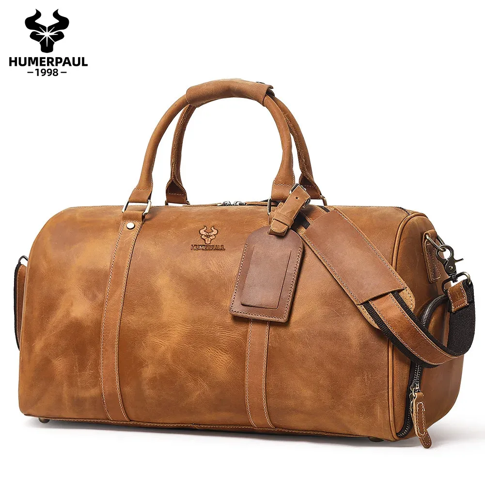 Sac de sport en cuir Crazy Horse pour hommes, sac de voyage de grande capacité pour ordinateur portable et chaussures de 15 pouces, fourre-tout durable pour les affaires